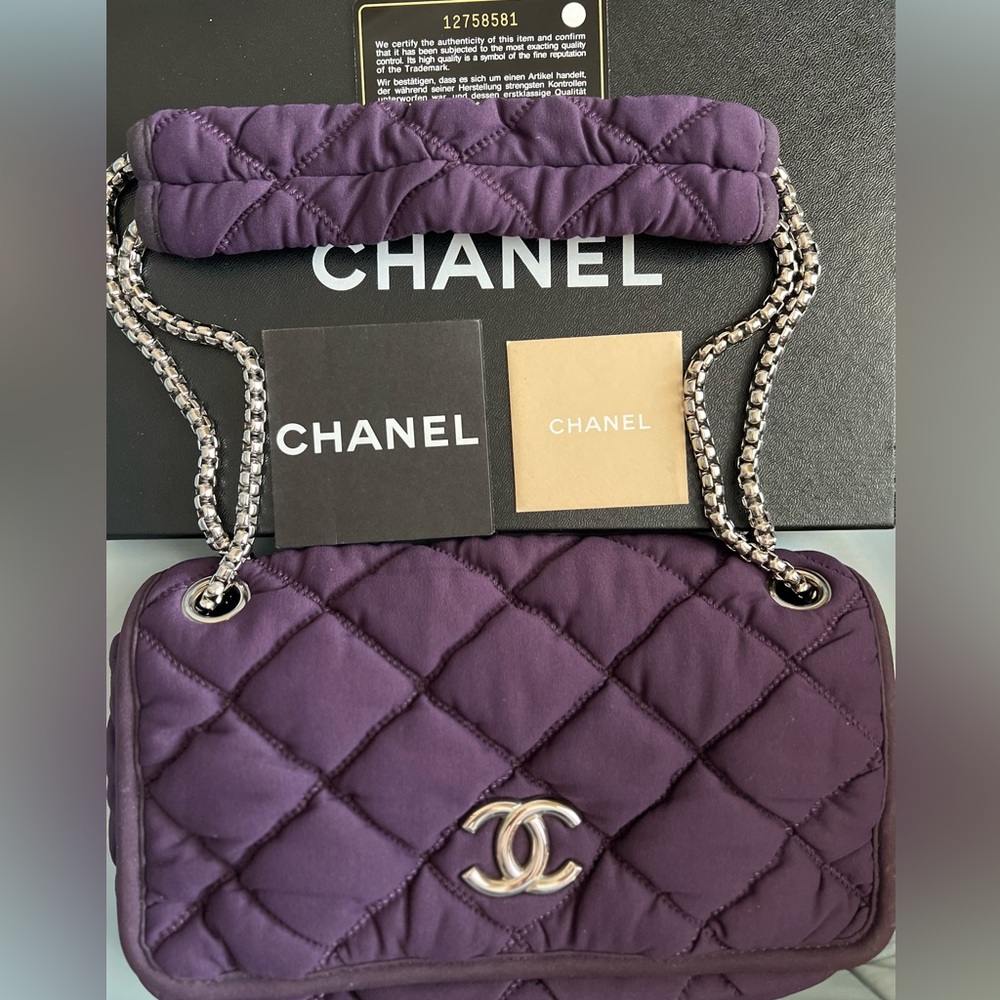 CHANEL Purple Quilted Bubble Shoulder Bag Silver CC Chain Strap Purse HOST PICK - Picture 6 of 17